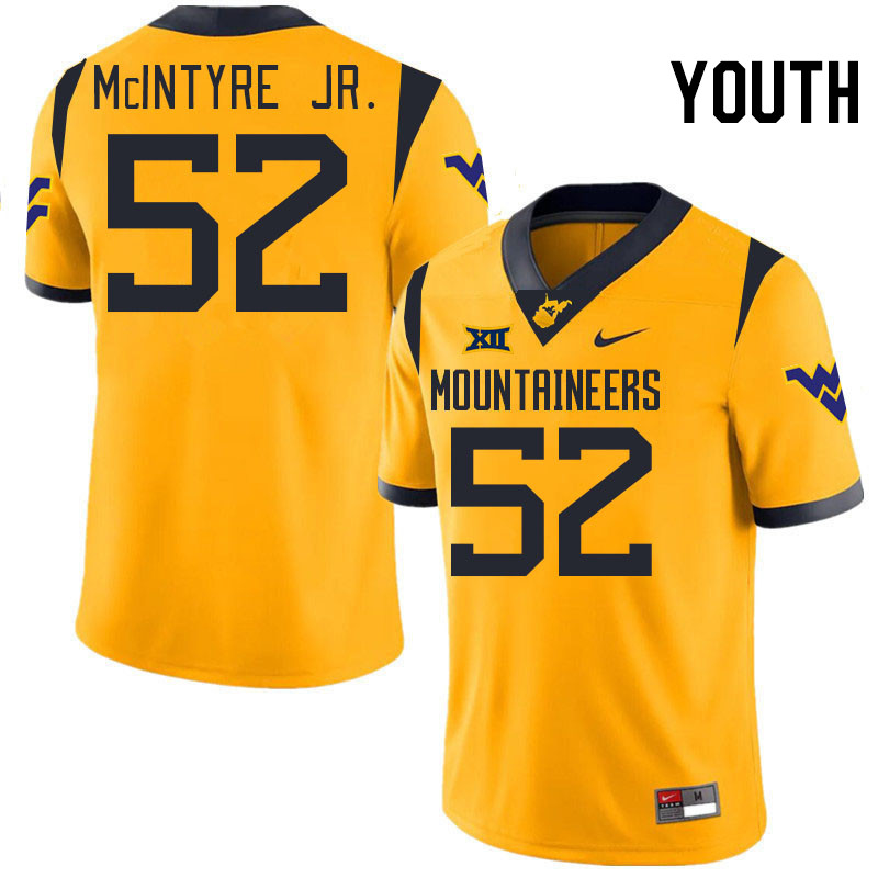 Youth #52 Corey McIntyre Jr. West Virginia Mountaineers College 2024 New Uniforms Football Jerseys S